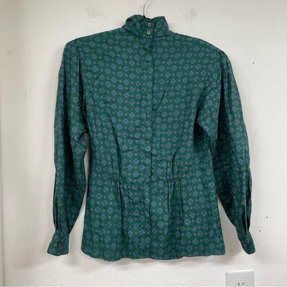 Vintage Evan Picone Green Geometric Print Long Sleeve Blouse Womens 12 1980s - Picture 9 of 10